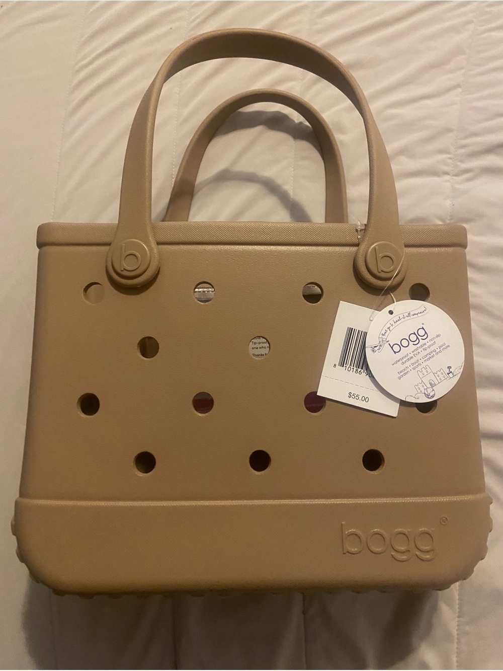 BOGG BAG Beige Tote with Perforated Hole Detail